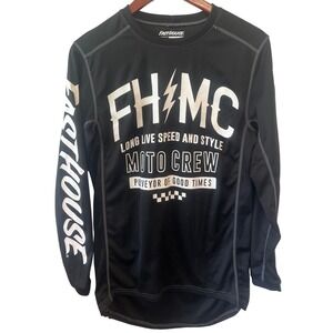 Fasthouse Moto Crew Jersey Mens Small Black Long Sleeve FHMC MTB MX Racing Shirt